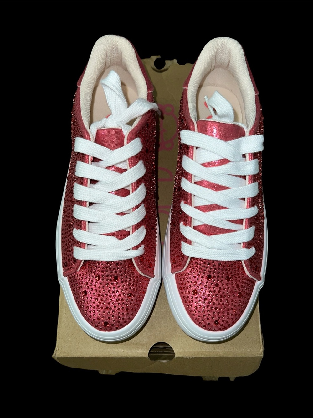 NIB Hot Pink Rhinestone Lace-Up Sneakers, Women’s Size 6M